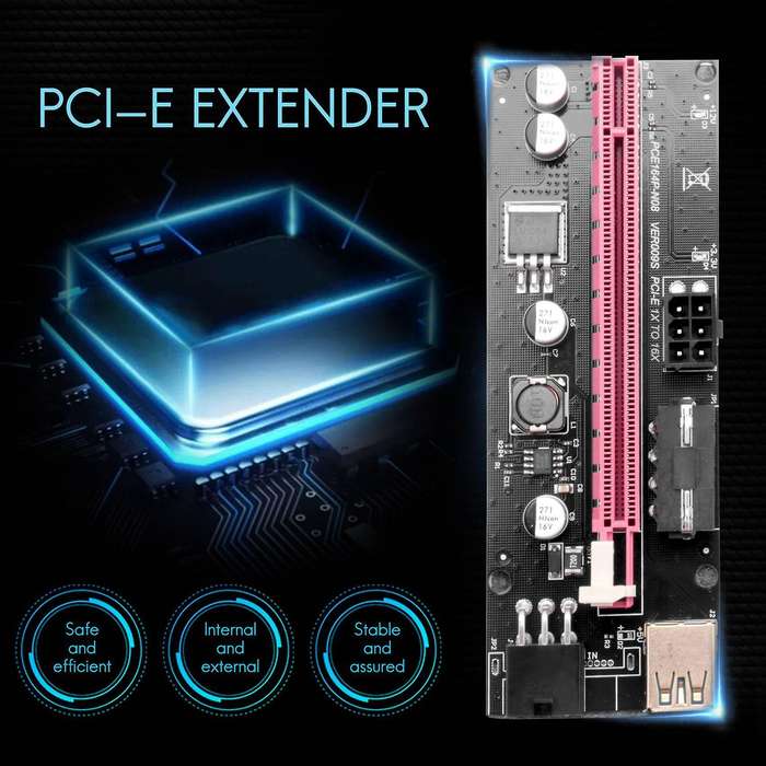 6pcs Ver009 Usb 3.0 Pci-e Riser 1x to 16x Extender Riser Adapter Card