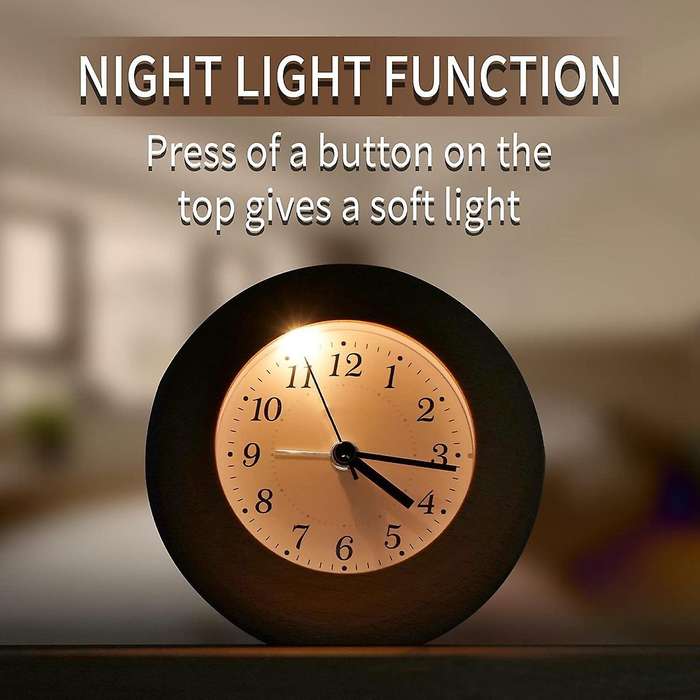 Analogue Alarm Clock without Ticking,wooden Alarm Clock ,wood Brown