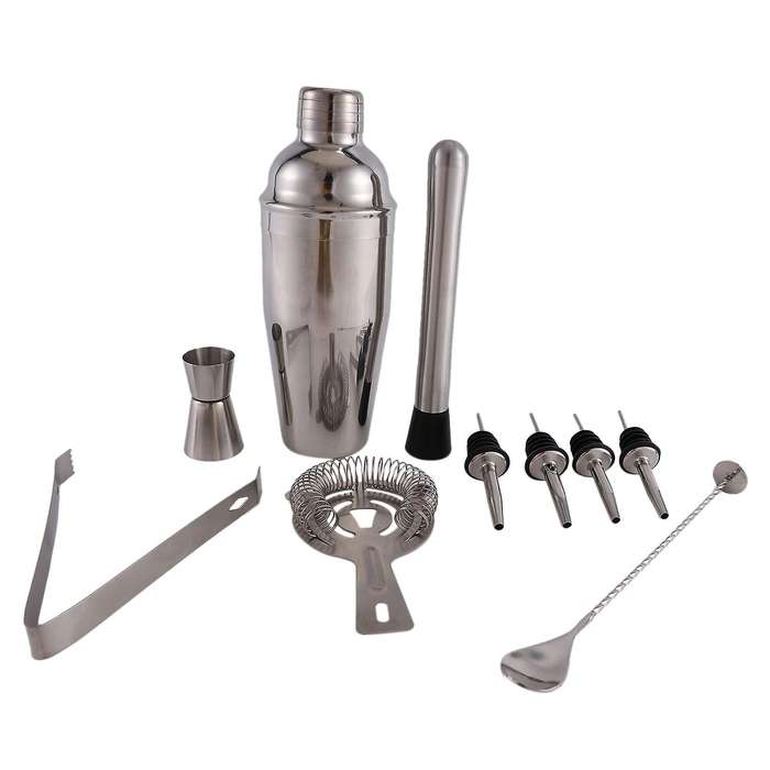 12pcs Stainless Steel Cocktail Shaker Set Bartenders Roll Up Kit Bag