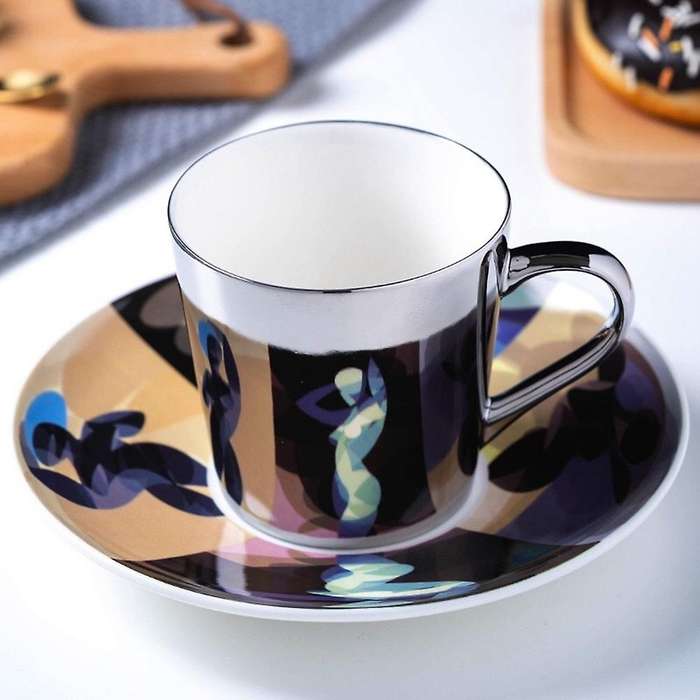 Mirror Reflection Household Cup and Saucer Set Coffeeware Gift C
