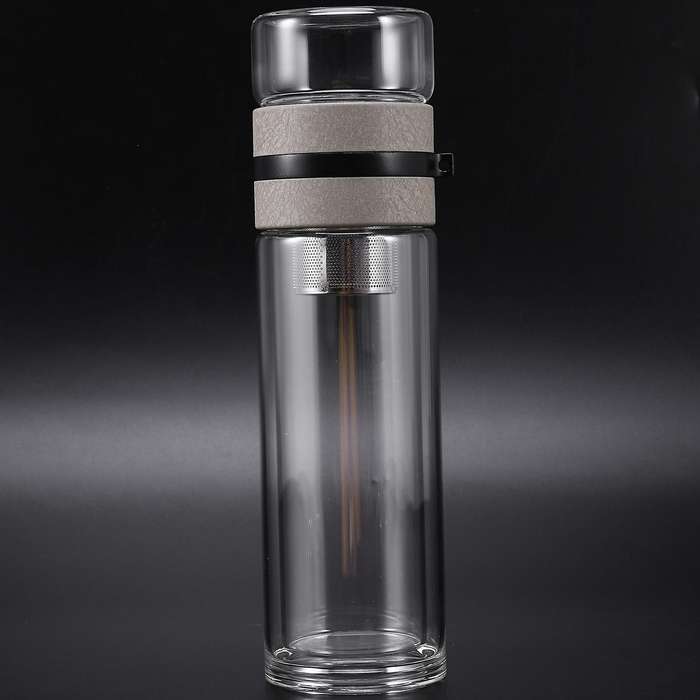 2x 350ml Travel Drinkware Portable Double Wall Glass Tea Bottle Khaki