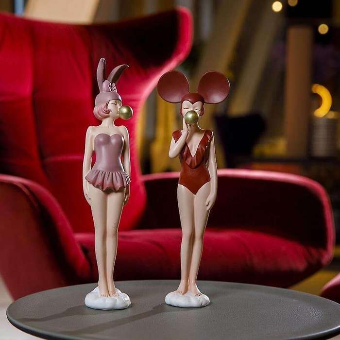 Bubble Girl Art Sculpture Abstract Rabbit Cat Ear Resin for Home 3