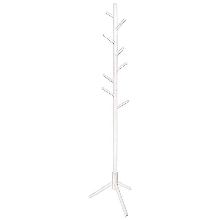 Wooden Coat Rack with Hooks, Free Standing Coat Tree Hanger, White
