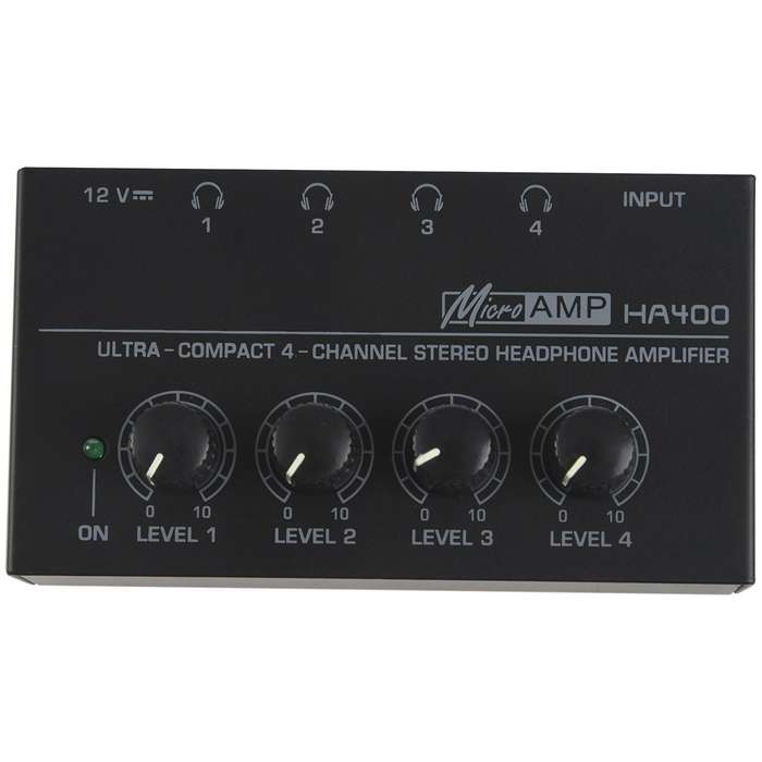 2x Eu Plug Ha400 4 Channel Headphone Amplifier with Adapter Black