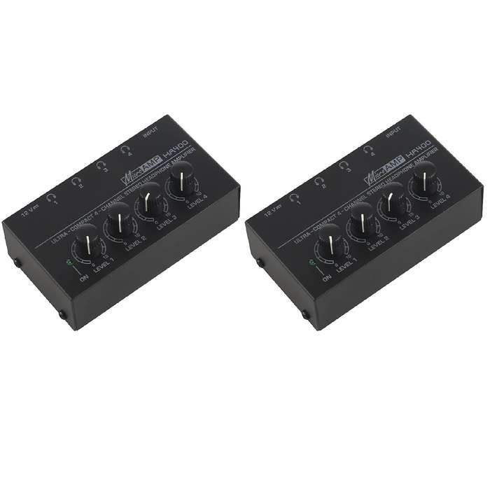 2x Eu Plug Ha400 4 Channel Headphone Amplifier with Adapter Black