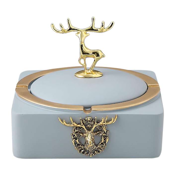 Resin Elk Ashtray with Lid Outdoor for Smokers Home Office Patio F