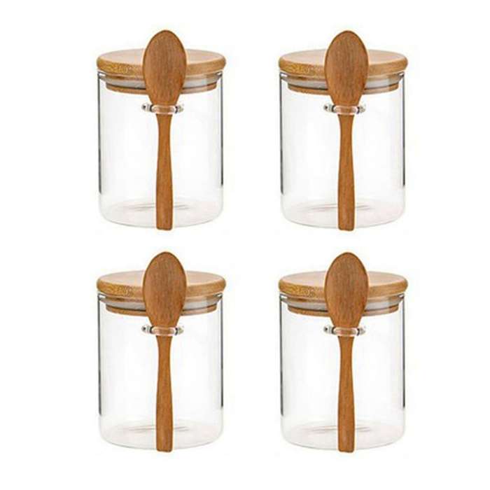 2pcs Sugar Bowl with Bamboo Lid and Spoon Jar for Kitchen Storag