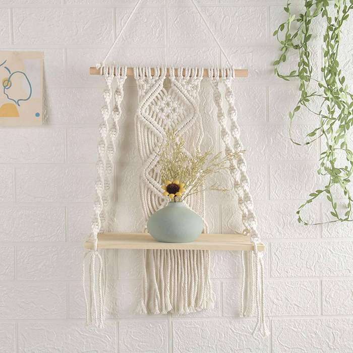 2x Boho Wall Hanging Shelf Handmade Tassel Tapestry Rack for Home
