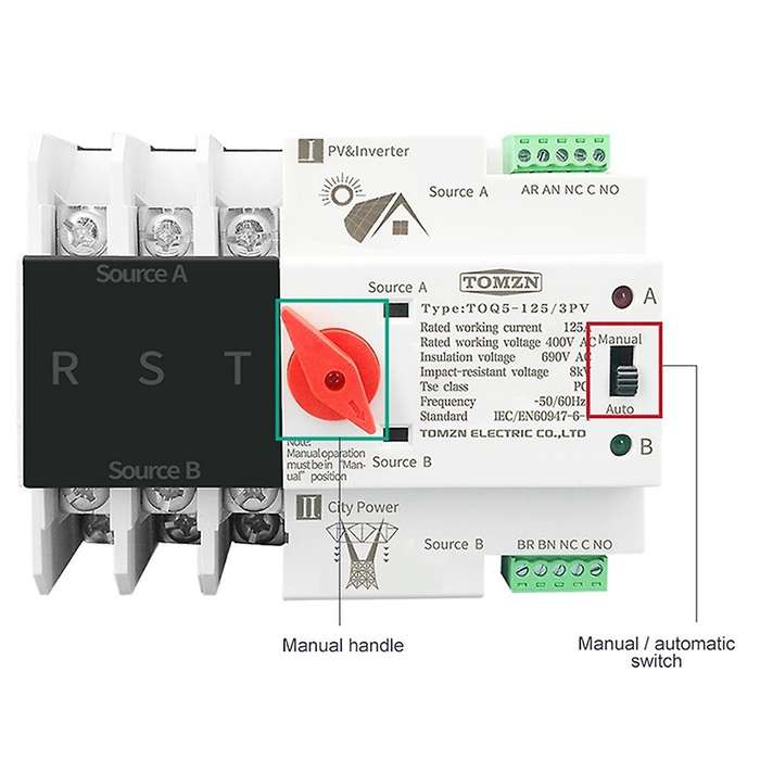 Din Rail 3p Ats Dual Power Automatic Transfer Switch Electrical 63a