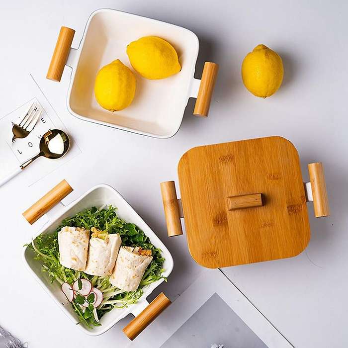 Bamboo Double Ear Anti-scalding Soup Bowl 1100 Ml with Wooden Lid 1