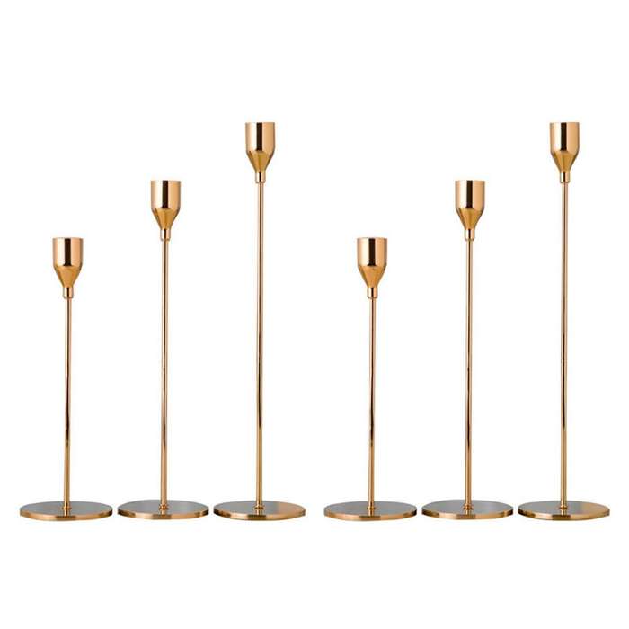 6pcs Chinese Style Metal Candle Holders Simple Golden