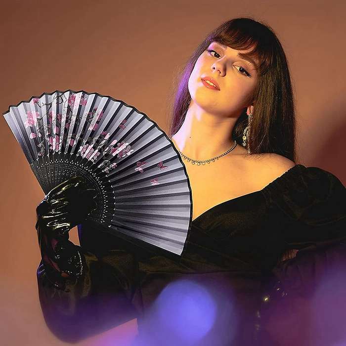 20 Pcs Chinese Vintage Style Foldable Bamboo Framed Fan for Women