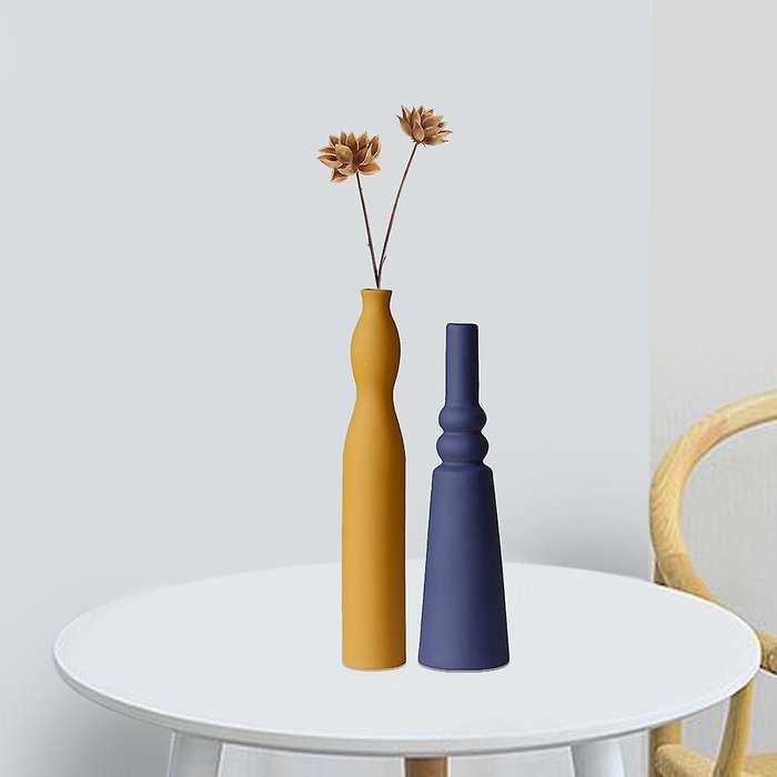 2 Pcs Morandi Frosted Texture Glaze Designer Model Room Ceramic Vase