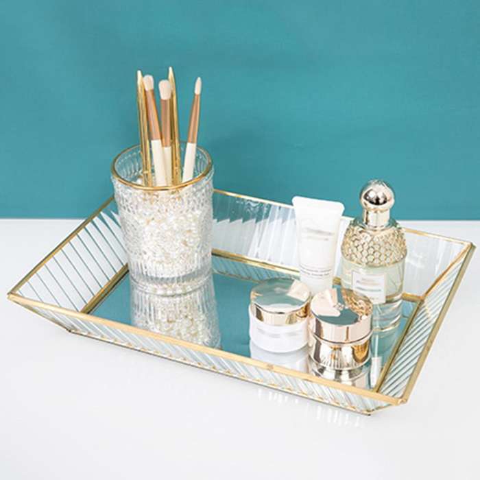 Mirrored Glass Makeup Tray Vintage Jewelry Tray for Dresser M