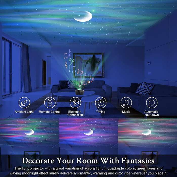 Northern Lights Projector with Speaker for Bedroom Party(black)