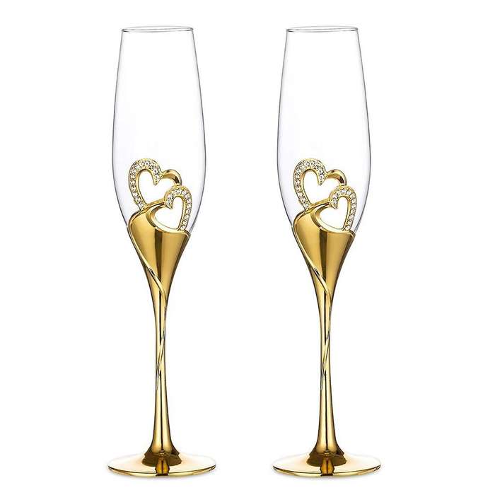 Wedding Champagne Glass Set with Rhinestone Rimmed for Wedding B