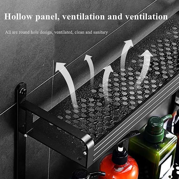 Modern Double Layer Shower Rack Aluminum Bathroom Shower Black