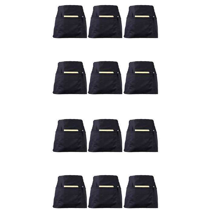 6 Pack Black Waist Aprons with 3 Pockets - Half Aprons 24 X 12 Inch