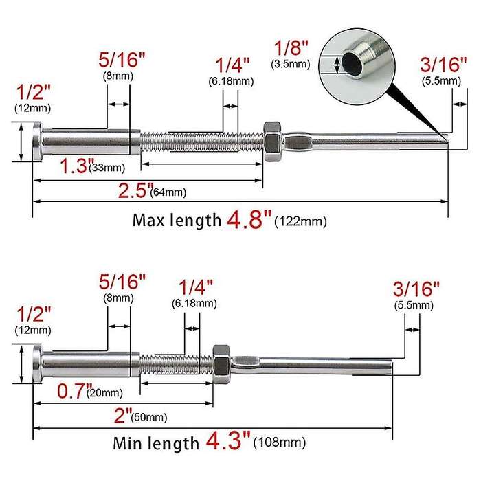 20pcs Invisible Turnbuckle Hand Swage Threaded Stud Tension Hex Head