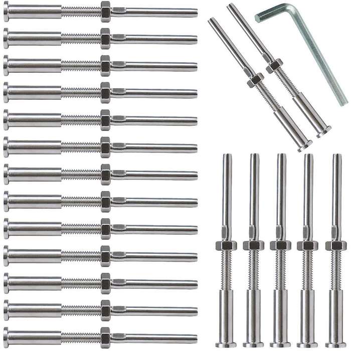 20pcs Invisible Turnbuckle Hand Swage Threaded Stud Tension Hex Head