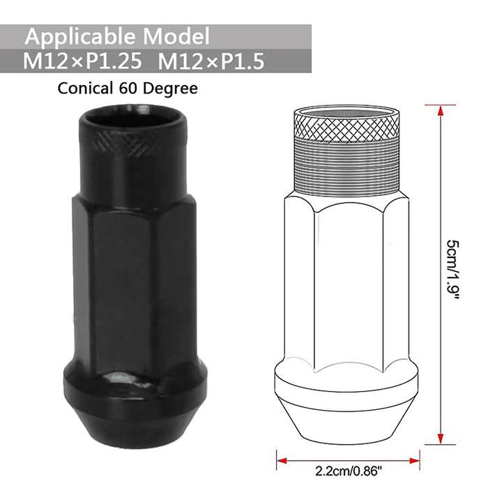 Lug Nut M12x1.5 Open Wheel Nut,tapered Acorn Seat,lock Nuts (black)