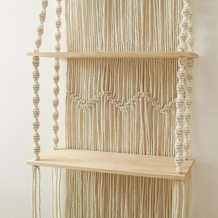 Macrame Wall Hanging Shelf Boho Floating Shelf Perfect for Plants,