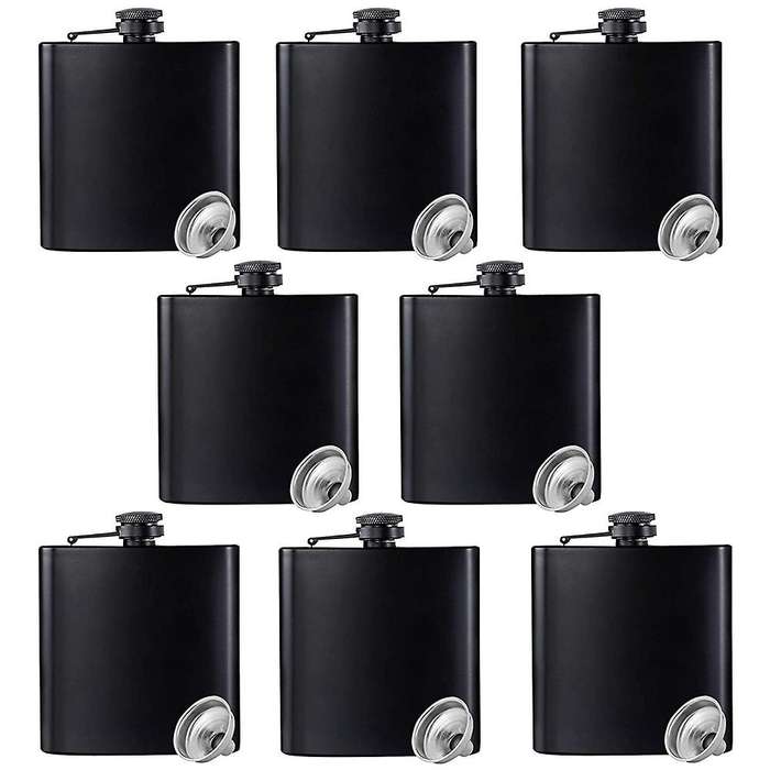 Hip Flask Matte Black Stainless Steel Anti-funnel -6 Oz