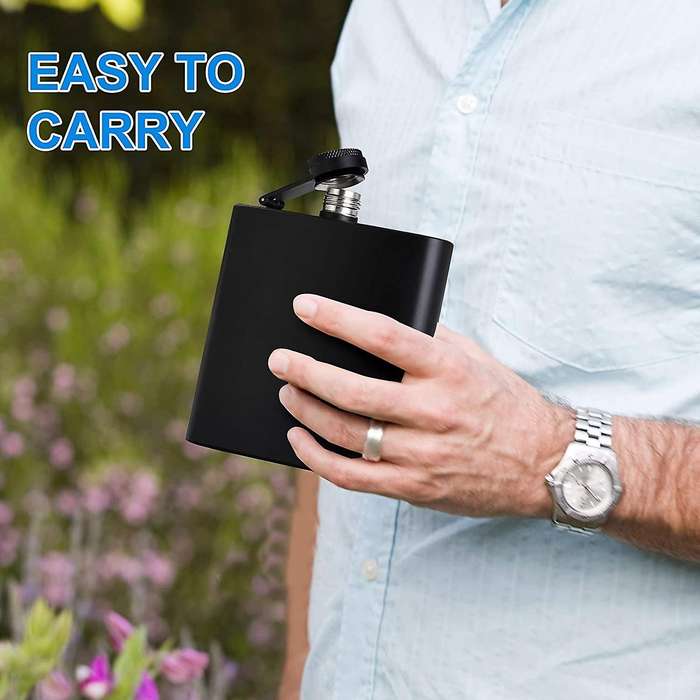 Hip Flask Matte Black Stainless Steel Anti-funnel -6 Oz