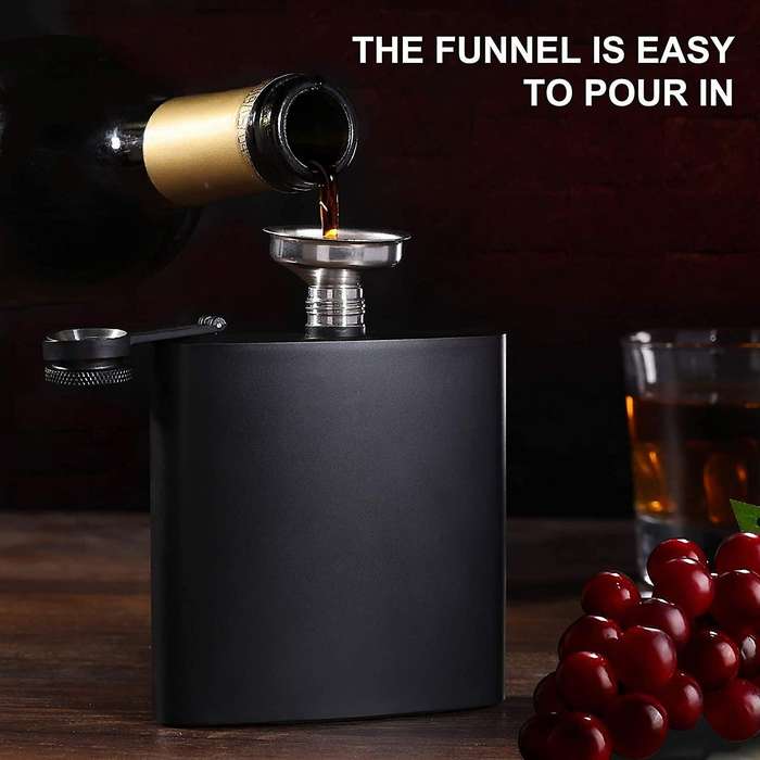 Hip Flask Matte Black Stainless Steel Anti-funnel -6 Oz