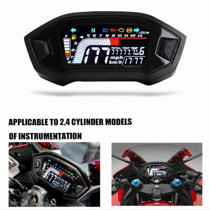Motorcycle Lcd Odometer Led Adjustable Speedometer for 1,2,4 Cylinder