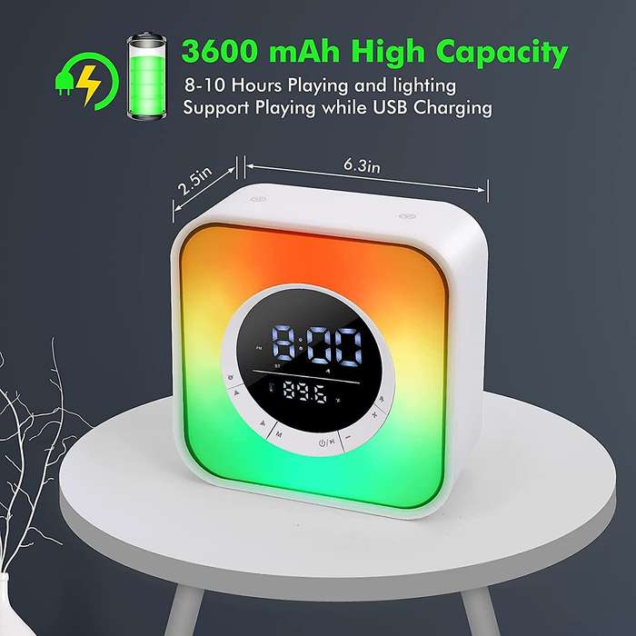 Bluetooth Speaker Alarm Clock with 10 Colors Night Light Dimmable