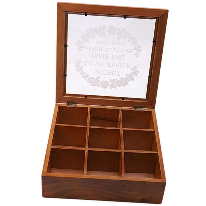 9 Section Wooden Box Compartments Container 24 X 24 X 7cm -wood Color