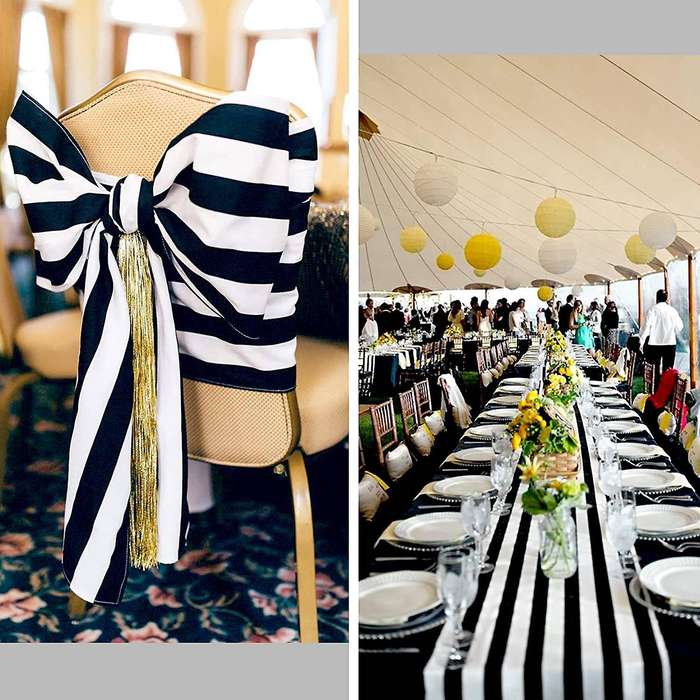 10 Pack Table Runner Polyester Decor Classic Black and White Striped
