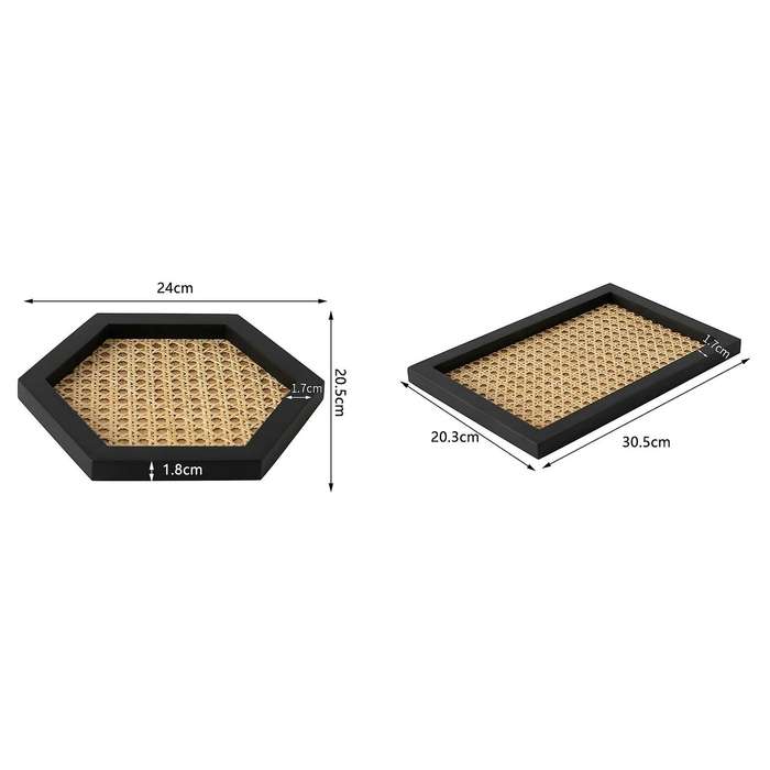 Home Nordic Rattan Woven Tray Wooden Handmade Ins-hexagonal Black