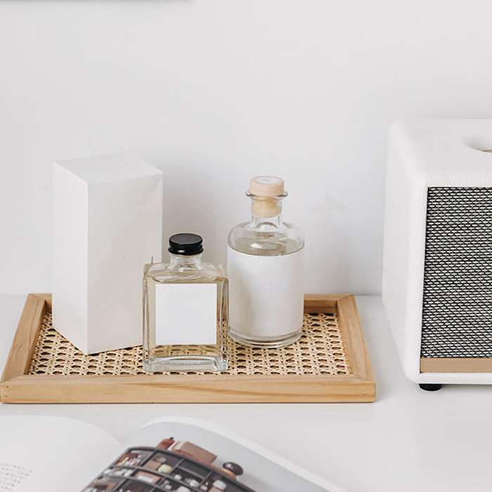 Home Nordic Rattan Woven Tray Wooden Handmade Ins-hexagonal Black