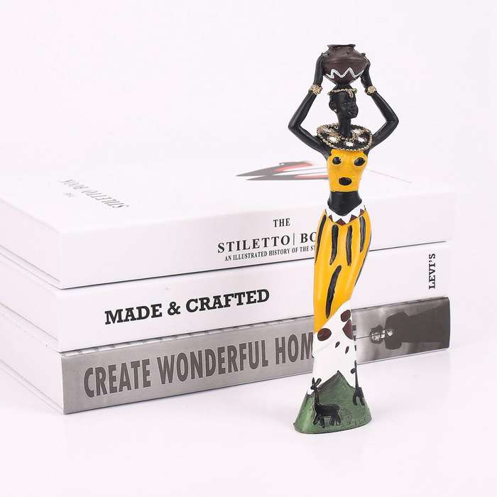 3pcs Retro Vase African Woman Exotic Resin Culture Figurines Yellow