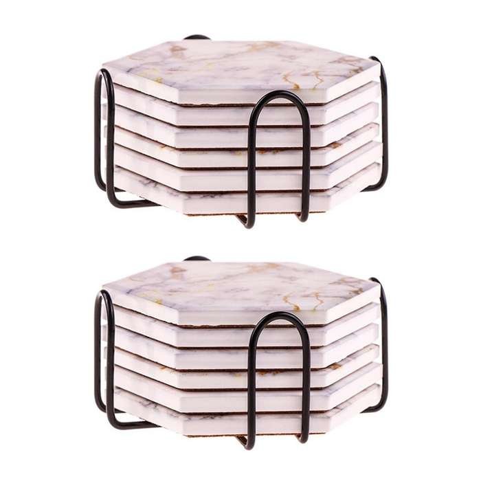 6pcs Coasters for Drinks Absorbent with Marble Ceramic Coaster Set
