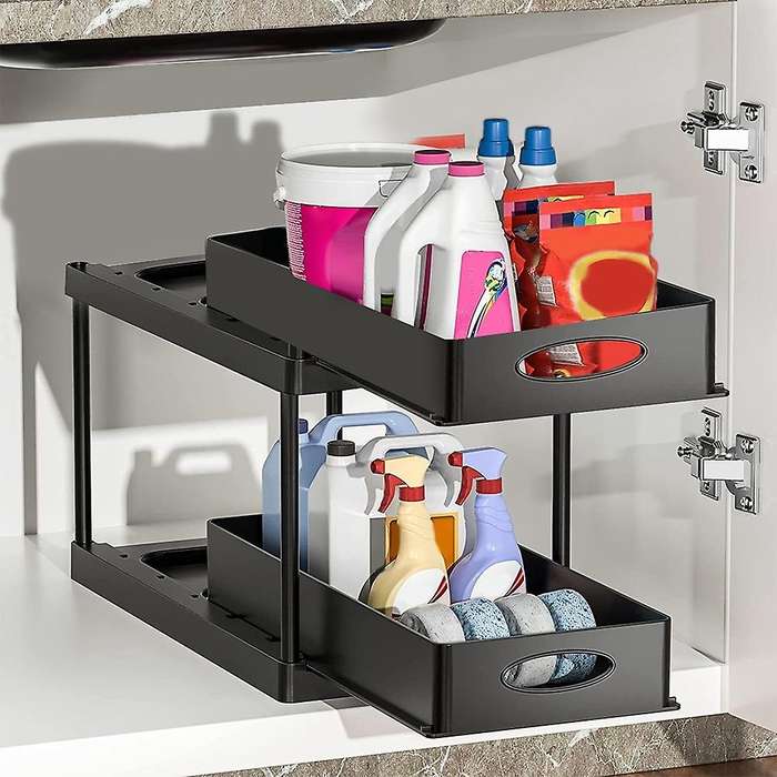Under Cabinet Basket Organizer, 2 Tier Storage for Bathroom Kitchen