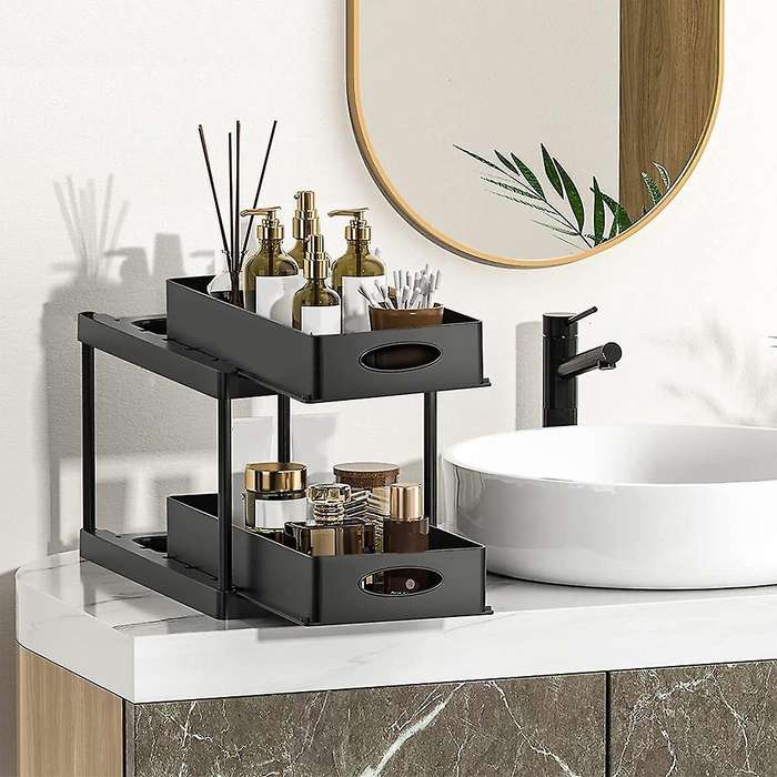 Under Cabinet Basket Organizer, 2 Tier Storage for Bathroom Kitchen