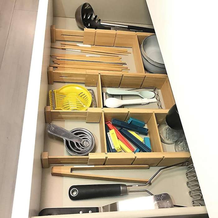 4pcs Bamboo Drawer Dividers Organizer with 6 Extra Mini Dividers