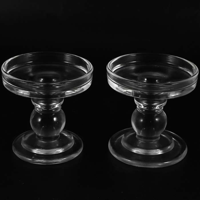 Clear Glass Pillar Dual Use Taper Candle Stand(2 Pack) (3.15inch)