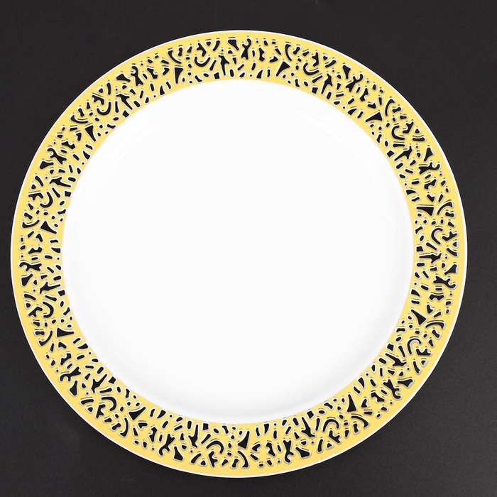 Gold Disposable Plastic Plates -lace Design Party 50pack-7.5inch