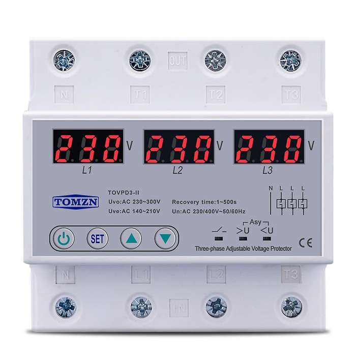 Tomzn Three Phase Adjustable Over and Under Voltage Protector 63a