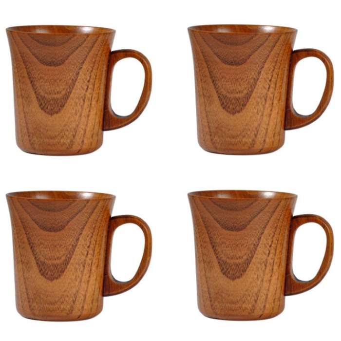280ml Natural Jujube Wood Cup Coffee Beer Tea Cup Home Decor, 4pcs