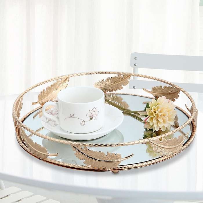 Round Mirror Tray Desktop Cosmetics Jewelry Storage Tray Wedding-s