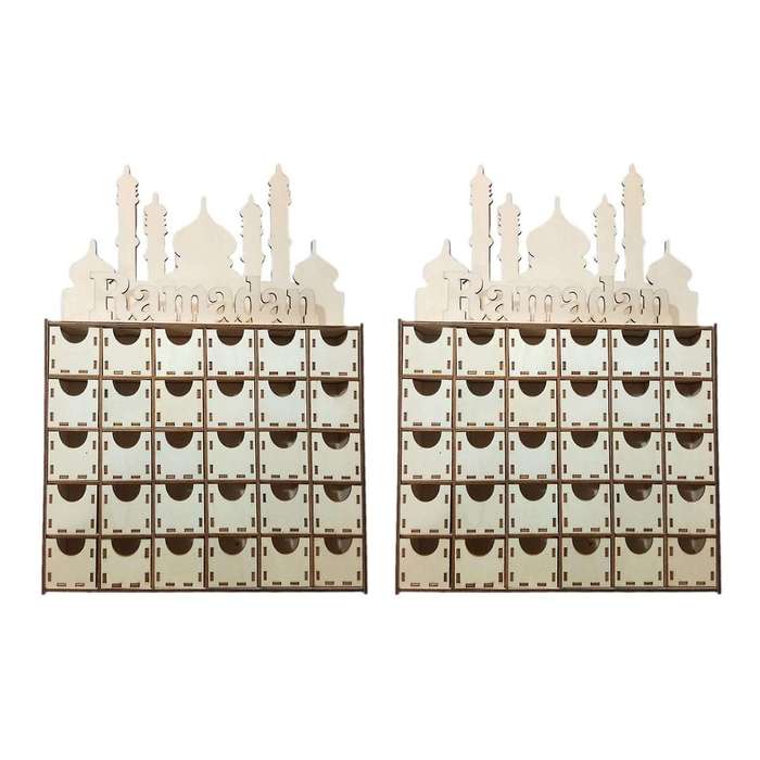 2x Wooden Eid Ramadan Mubarak Advent Calendar Muslim Islamic Eid