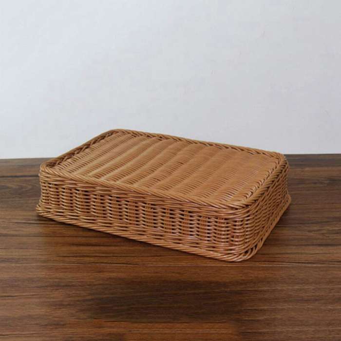 2x Kitchen Cutlery Storage Basket 4 Compartments Rattan Storage Tray