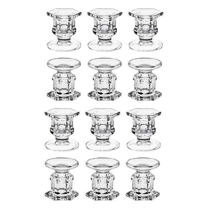 12pack Glass Clear Candlestick Holders Fit 1.85inch Pillar Or 7/8inch