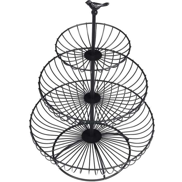 3 Tier Fruit Plate Countertop Metal Fruit Basket Black Vintage