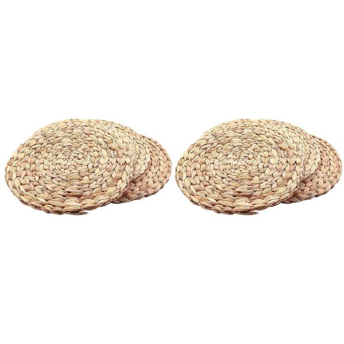 8pc Natural Water Gourd Woven Placemat Round Woven Rattan Table